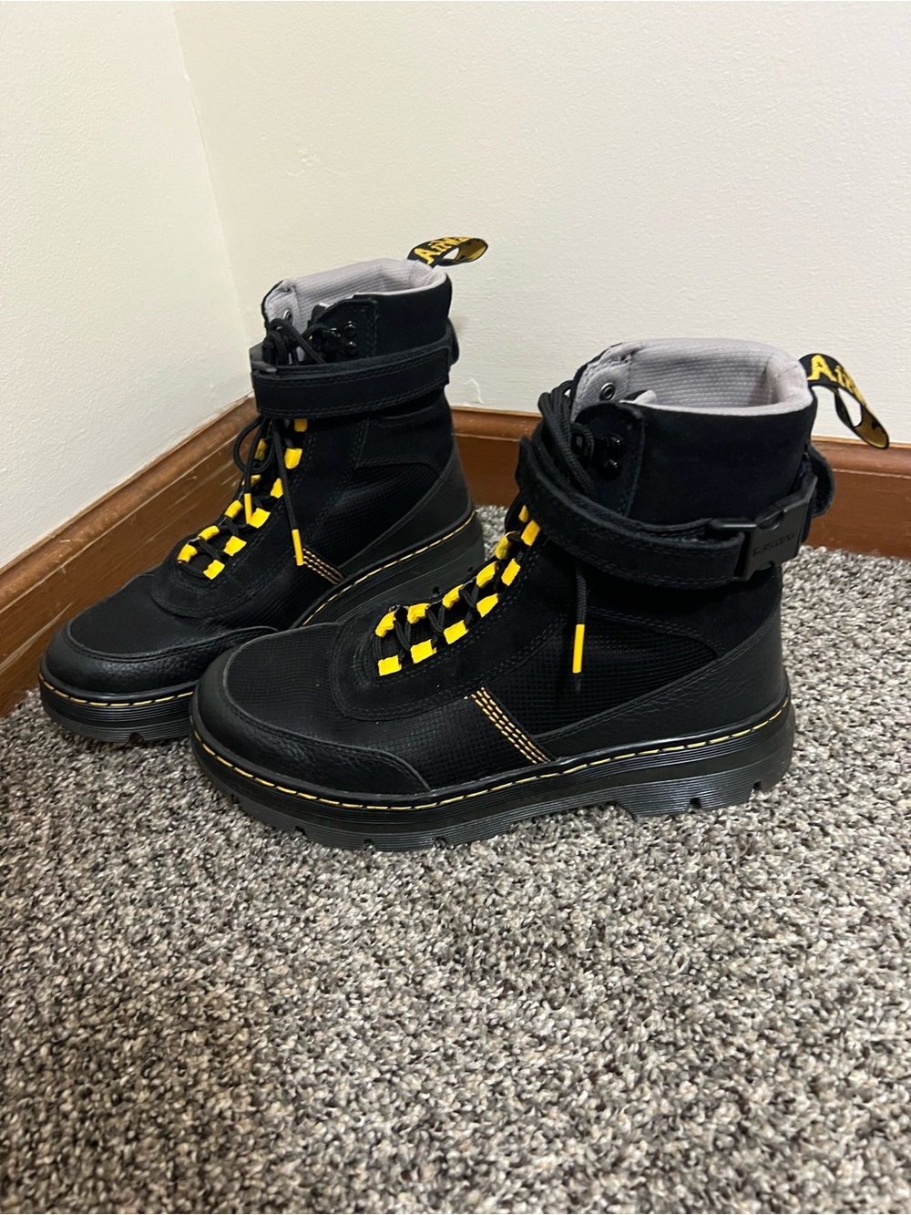 Dr. Martens Women’s Black and Yellow Lace-Up Combat Boots - Picture 2 of 15